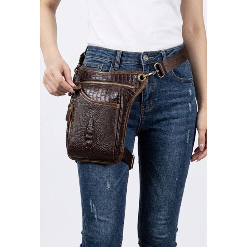 Top Cowhide Leather Leg Bag Crocodile Pattern Crossbody Shoulder Bags Western ￼